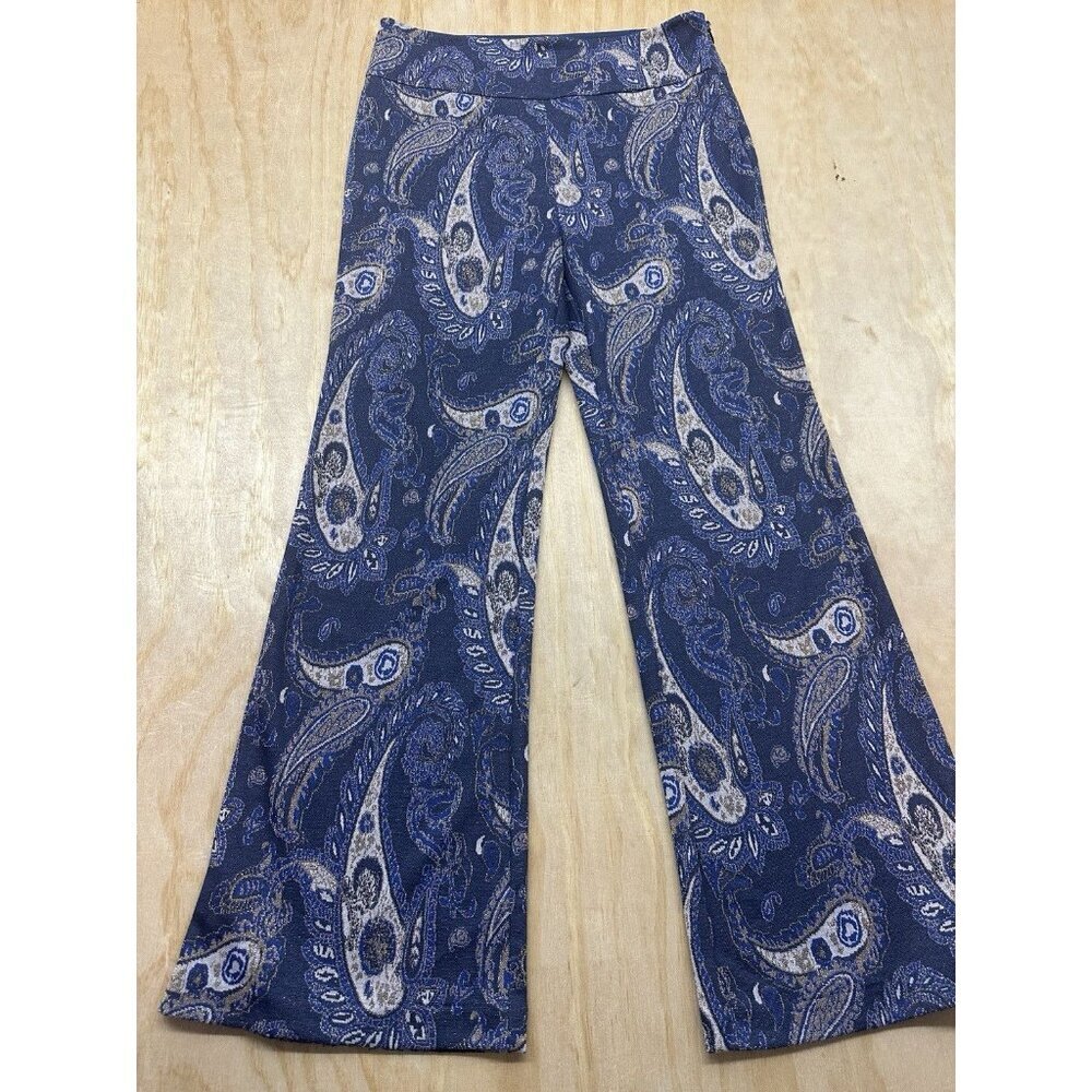 Anthropologie MAEVE Metallic Paisley Pants Women 10P Navy Gold Flare Maria Boho